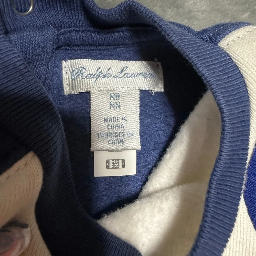 Polo Ralph Lauren NB Polo Bear Skiing Fleece Coverall Romper Blue White